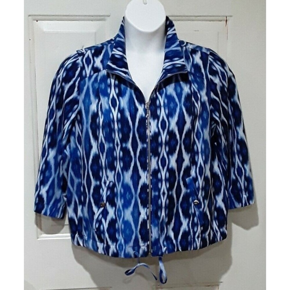 Womens Blue Jacket, CHICOS ZENERGY jacket coat 3/4 sleeve Optics M